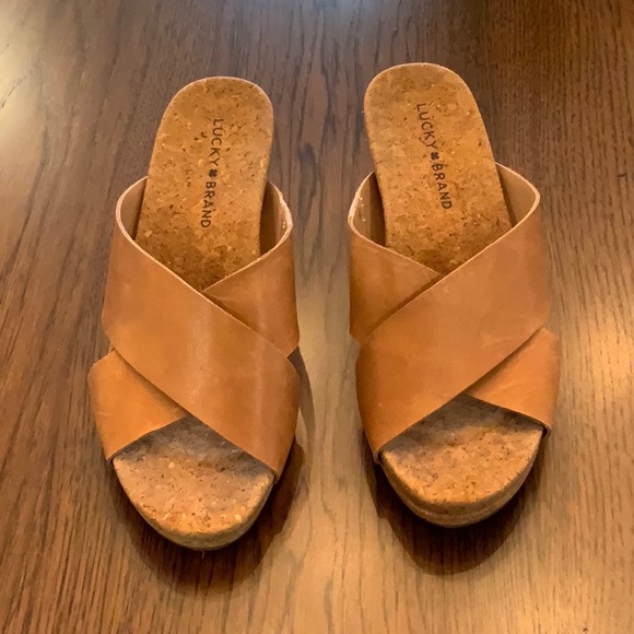 Lucky Brand Tan Cork Wedge Sandals - 8 - Picture 3 of 5